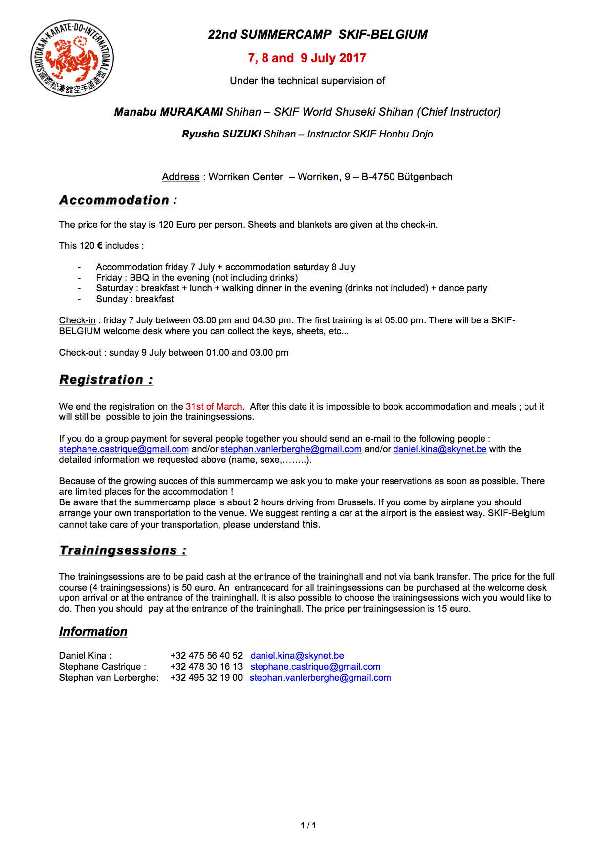 Letter with info summercamp 2017